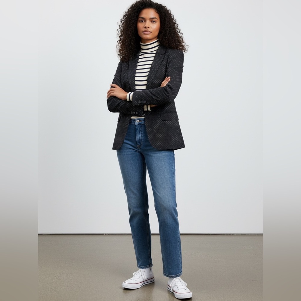 BANANA REPUBLIC Black Polka Dot Women's Slim Blazer fully lined, size 2 - Picture 4 of 10